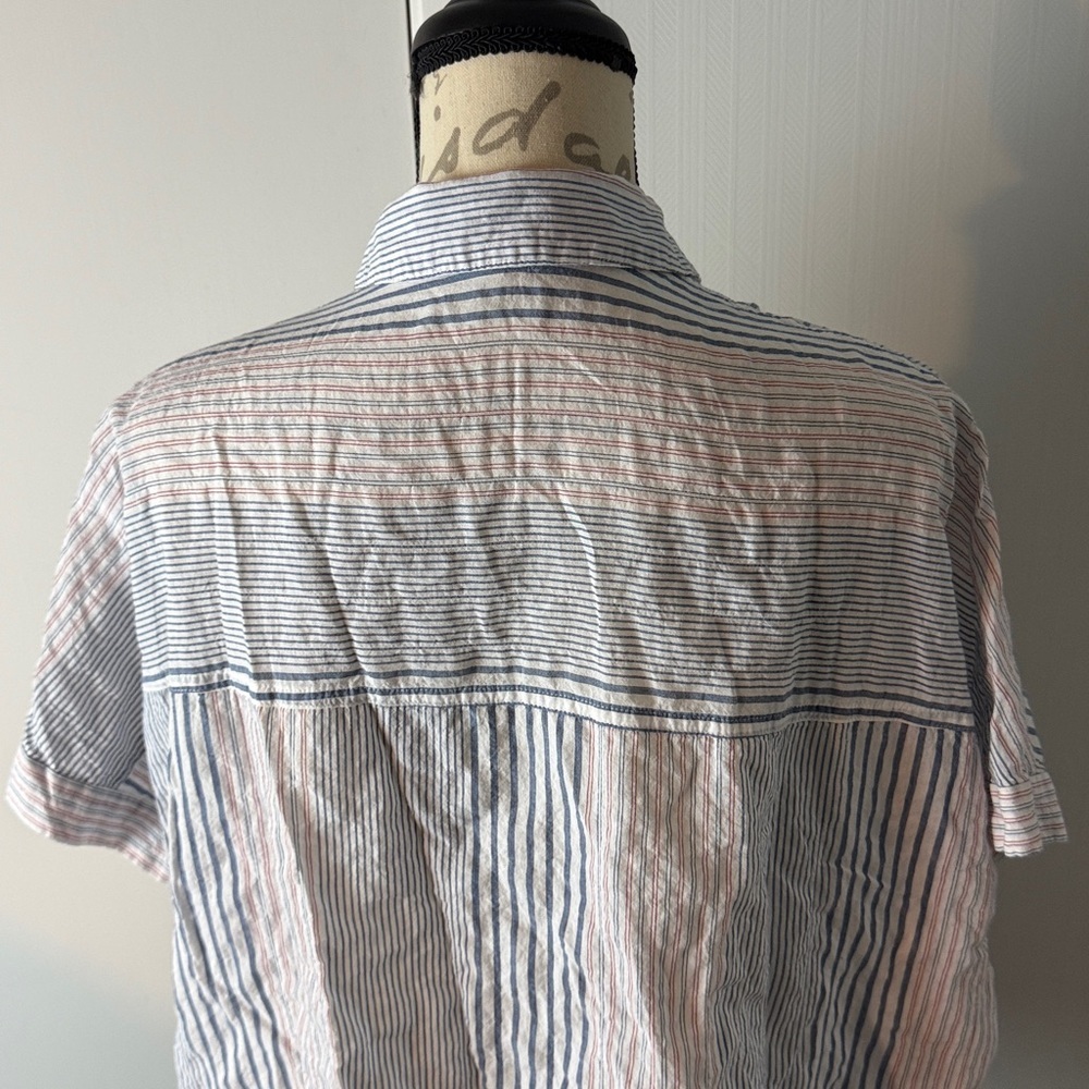 MADEWELL Short-Sleeve Tie-Front Striped Shirt size Large Blue and White - Picture 5 of 9